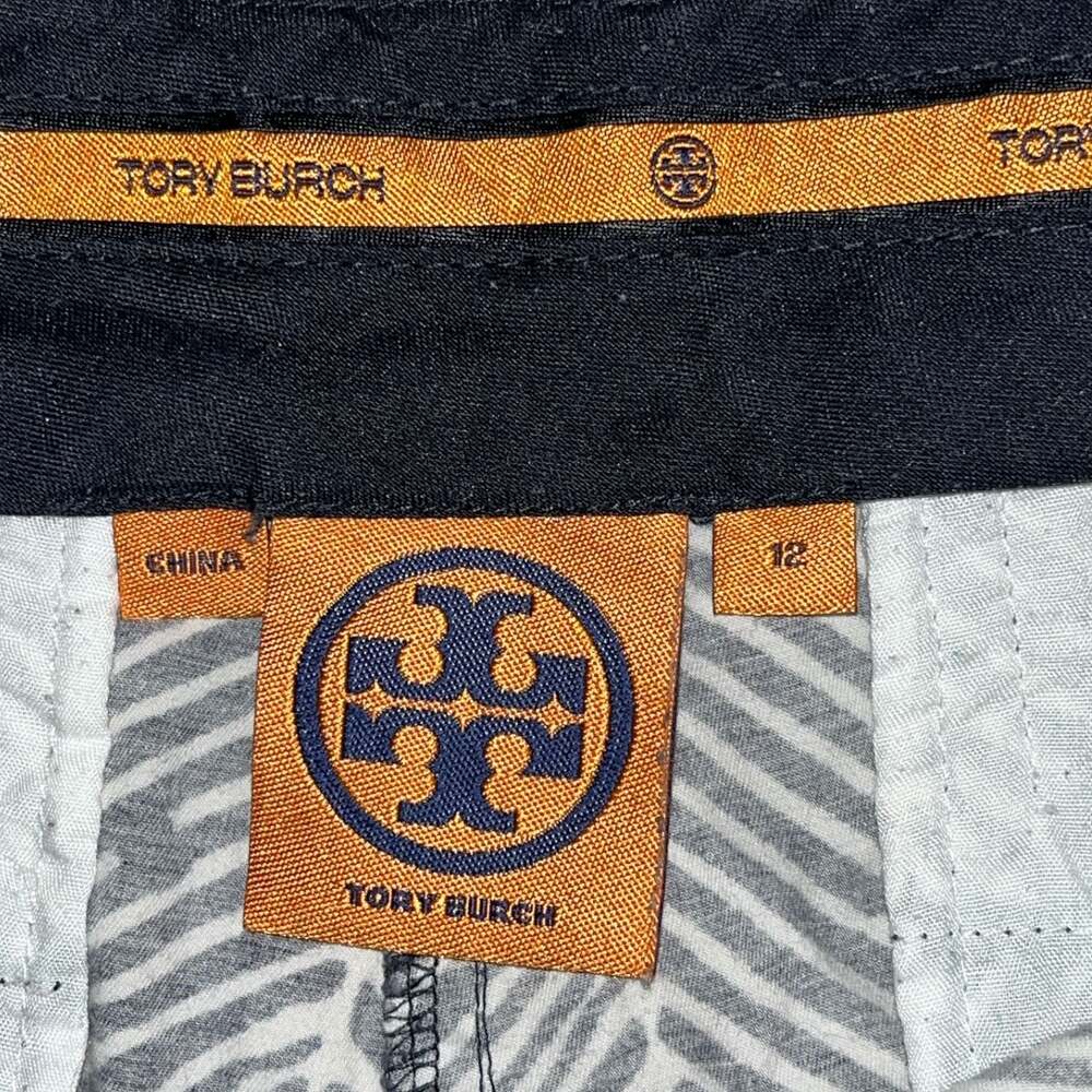Tory Burch Navy Blue and White Herringbone Print Shorts Size 12 - Picture 3 of 5